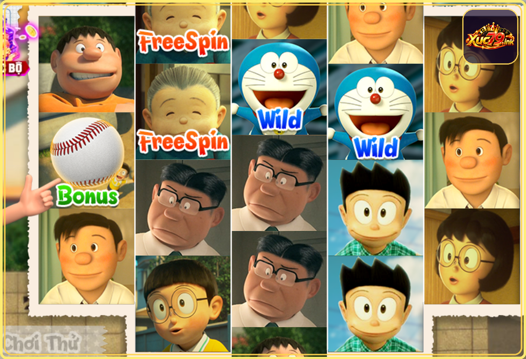 Ảnh biểu tượng Wild, Free Spin và Bonus trong Slot Doraemon Xuc79. Ảnh biểu tượng Wild, Free Spin và Bonus trong Slot Doraemon Xuc79.