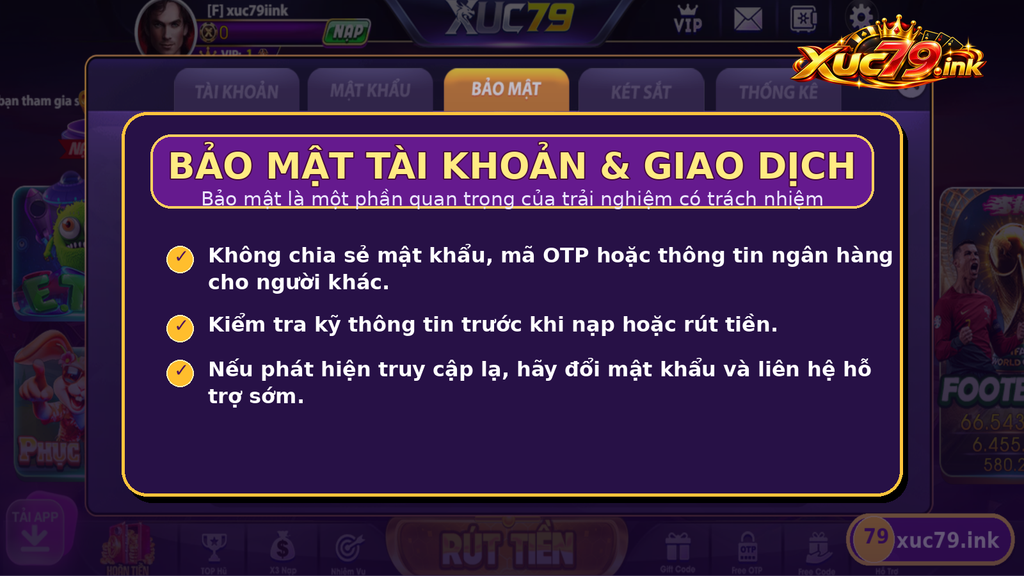 Bảo mật tài khoản, mật khẩu và OTP là một phần thiết yếu của việc chơi có trách nhiệm