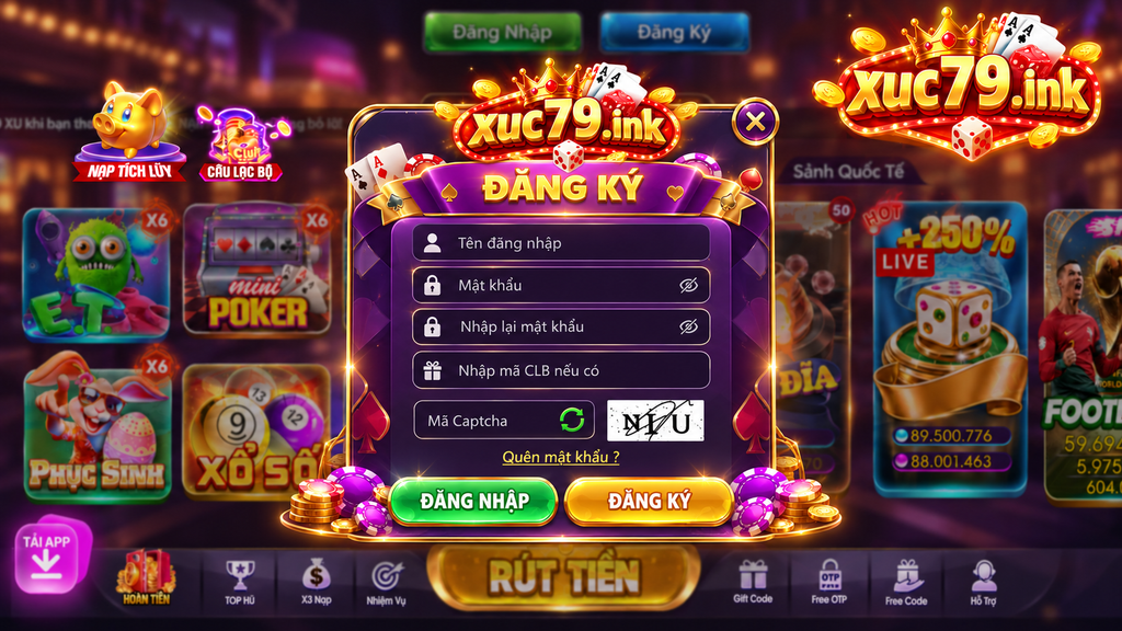 Giao diện đăng ký Xuc79 với các trường thông tin cơ bản và logo xuc79.ink