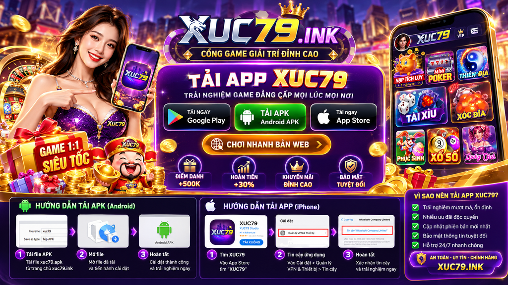 Giao diện tải app Xuc79 được tối ưu cho trải nghiệm trên thiết bị di động.