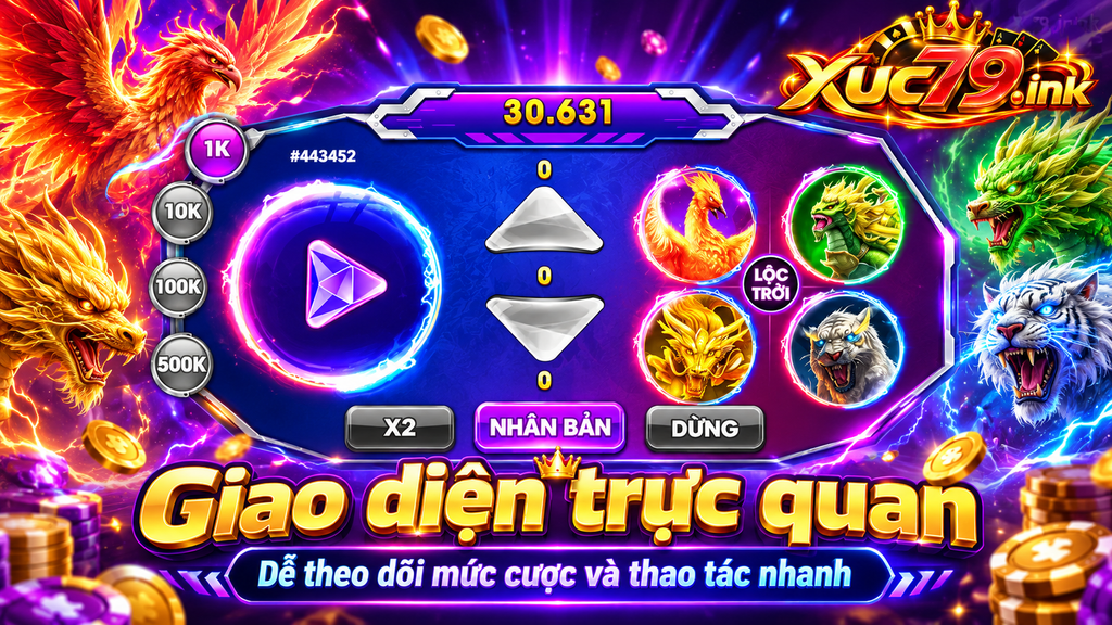 Giao diện trung tâm Thiên địa Xuc79 với các mức cược và cụm linh thú