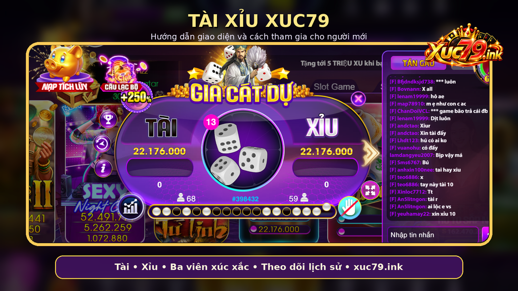 Hình minh họa tổng quan Tài xỉu Xuc79 với nhận diện xuc79.ink