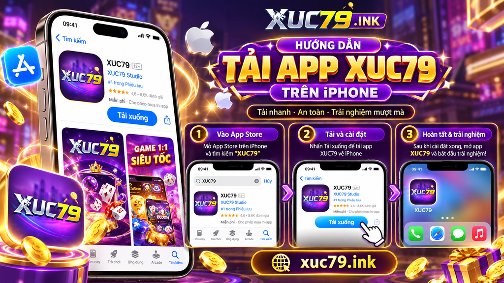 Hướng dẫn tải app Xuc79 trên iPhone theo giao diện iOS.