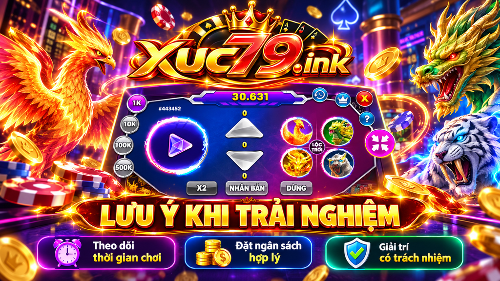 Thiên địa Xuc79 nổi bật nhờ hiệu ứng neon, linh thú và nhiều mức cược