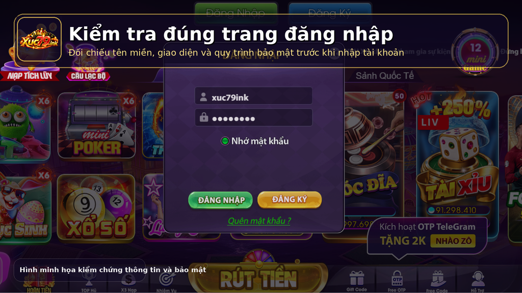 Ảnh kiểm tra trang đăng nhập Xuc79 trước khi nhập tên tài khoản và mật khẩu. Xuc79 lừa đảo có thật không?
